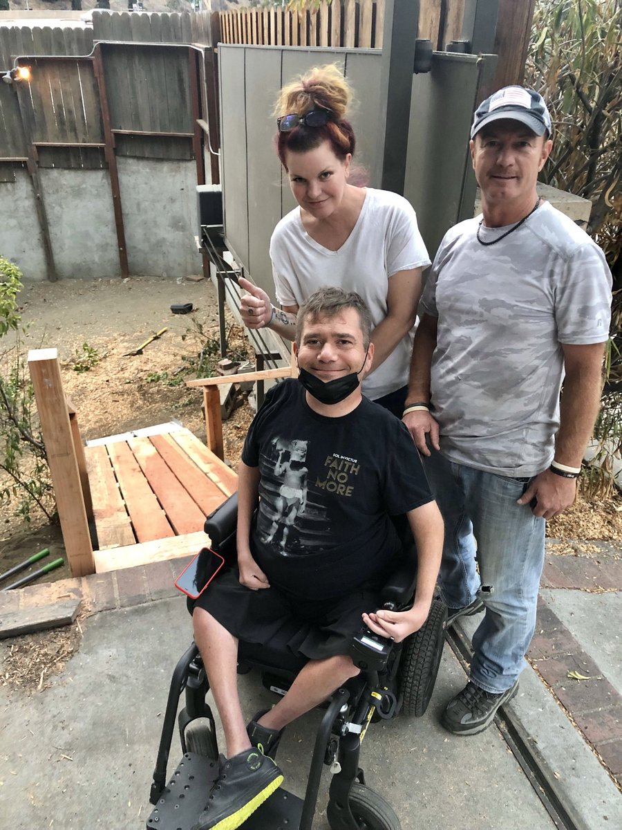 PauleyP's tweet photo. My @Fire22Red Cousin Wayne made @PapaWheelzCurry a ramp so he could come sit at my pool with us. That’s AWESOME !!! https://t.co/oE26vd0Dv0