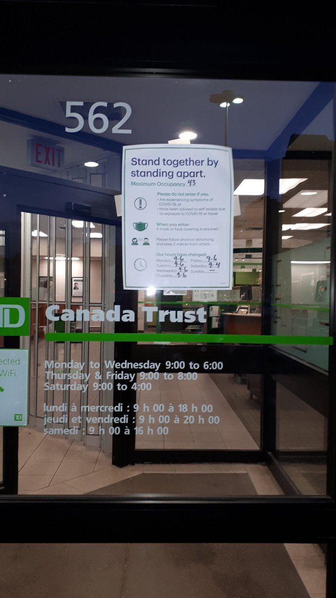 bmccabe's tweet photo. @tdcanadatrust not only did you shorten the hours but the external doors are locked so nobody can access the bank machines! Great customer service! https://t.co/JffrtpjV1J