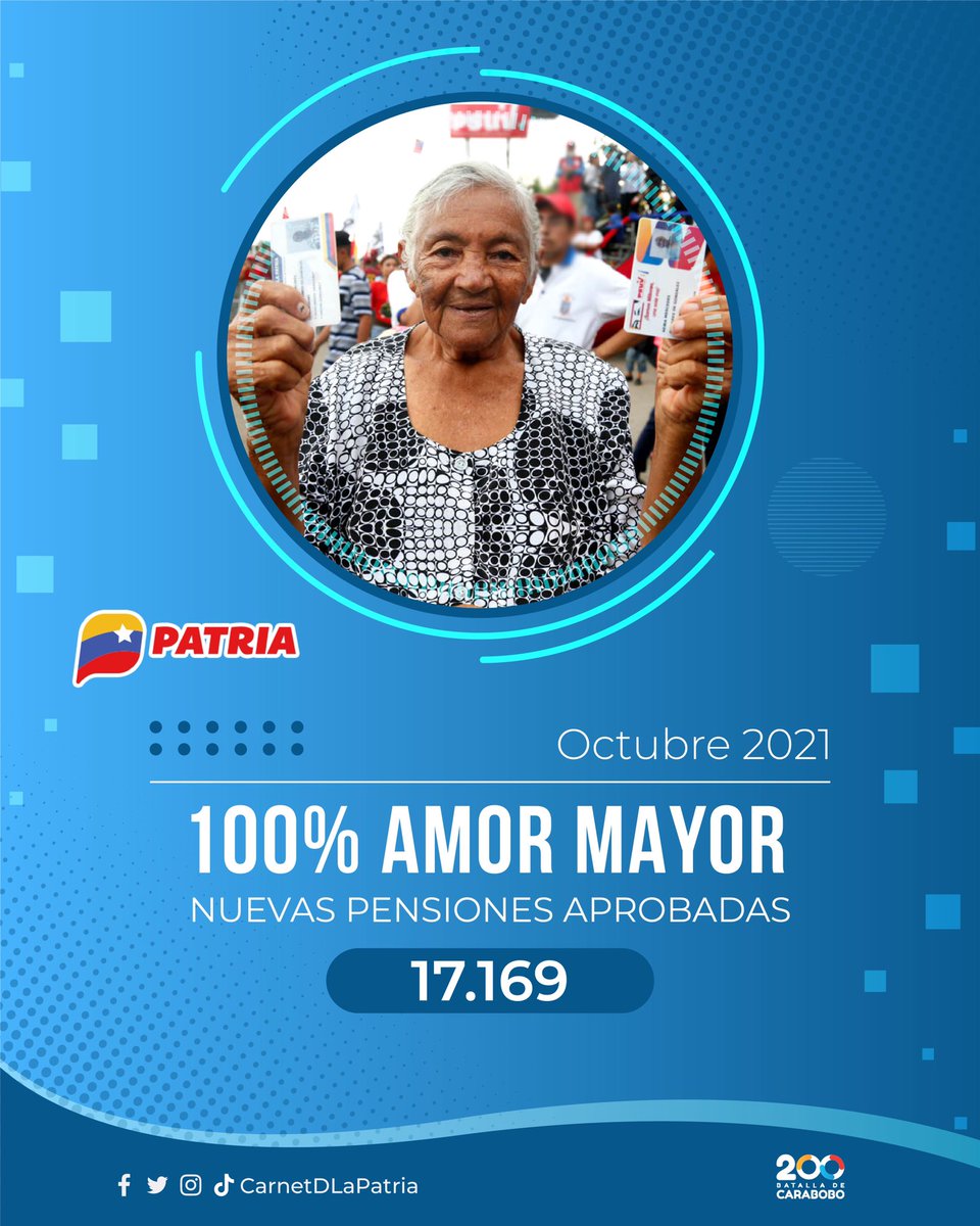 #IMPORTANTE El Pdte. <a href="/NicolasMaduro/">Nicolás Maduro</a> aprobó la asignación de 17 mil 169 nuevas pensiones de la Gran Misión en #AmorMayor. 

El #CarnetDeLaPatria es el abrazo amoroso de la Revolución para la protección de l@s venezolan@s.

#1Oct #OctubreHitoDeVivienda #RumboAlBolívarDigital