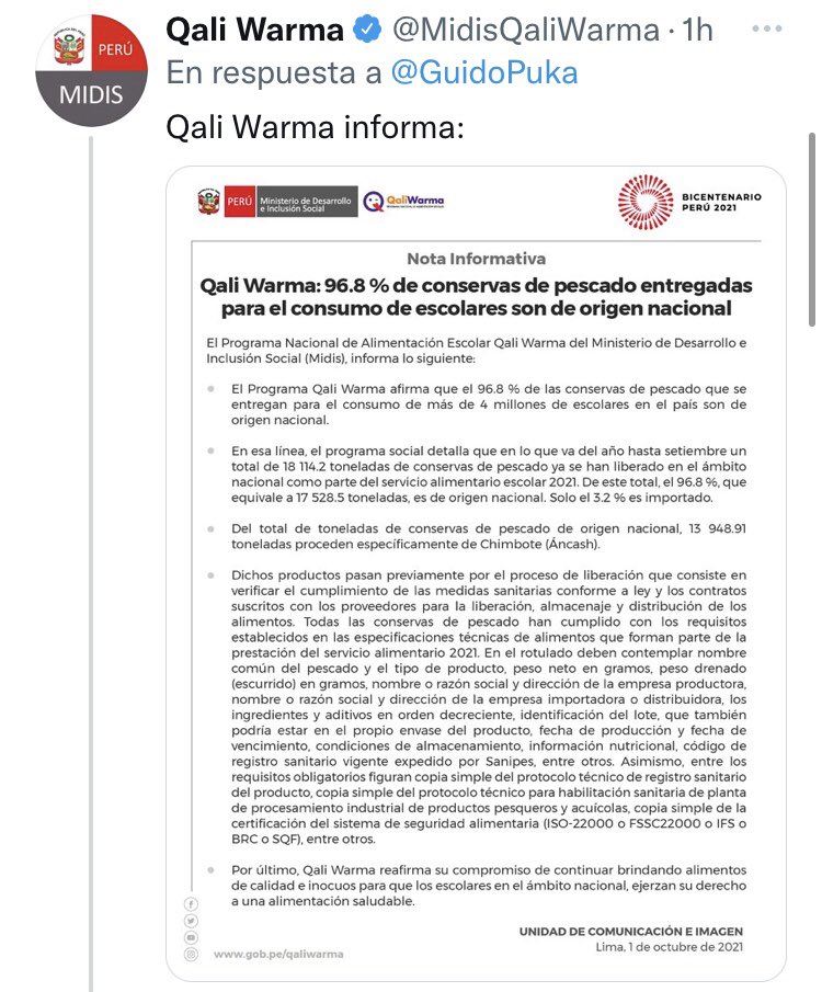 joaquinreyh's tweet photo. El intercambio entre Bellido y el MIDIS (Dina Boluarte) por Qali Warma vía Twitter es la muestra más patética del absoluto caos de esta administración.

Antes que su radicalismo, lo que va a hundirnos es la improvisación, incompetencia e irresponsabilidad del gobierno de Castillo https://t.co/Ad1R7asR6x