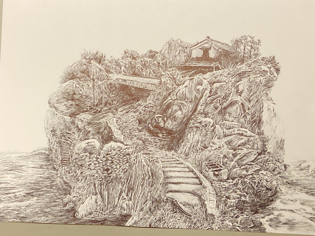 チャンポン 海面を描きはじめました 気まぐれで今まで描いた部分も少しずつ手直ししています ここから海と空を描いていきます ボールペン ボールペン画 ペン画 風景 風景画 Ballpoint Penart