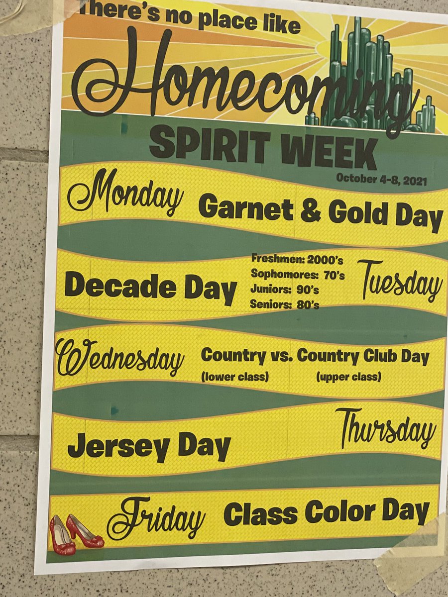 Hello Brunswick students! Remember that next week October 4-8 is Spirit Week! Tickets are on sale from Monday to Friday at lunchtime. Don’t forget your Garnet &amp; Gold on Monday!