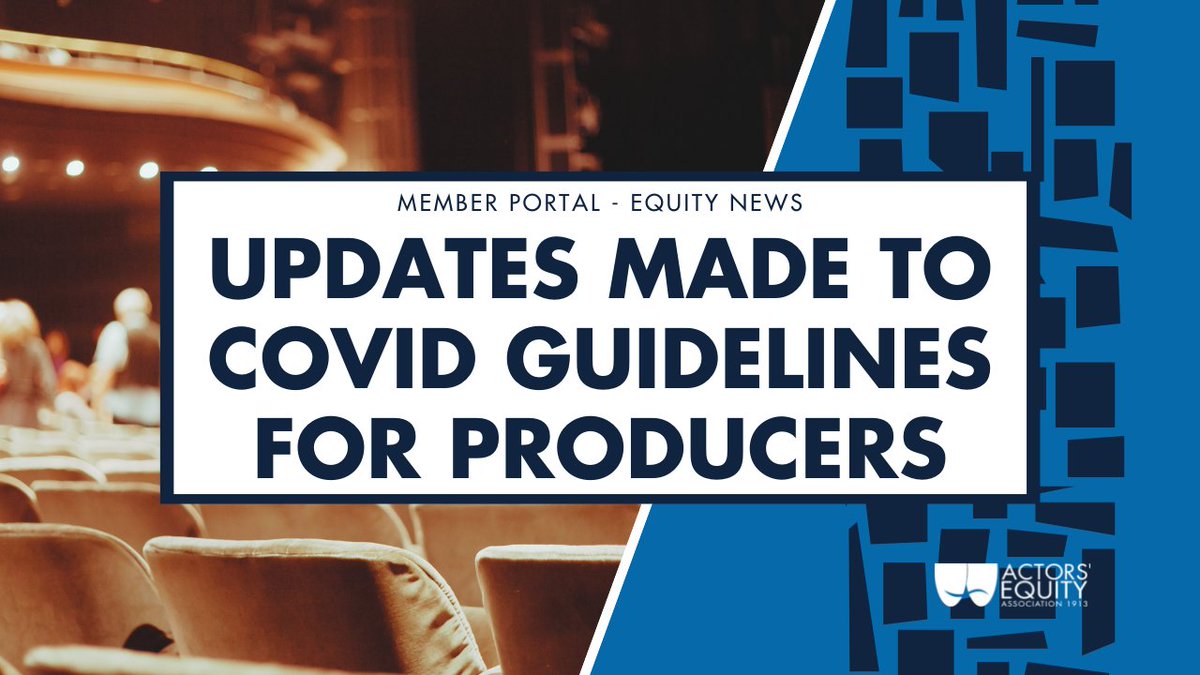 Equity has updated COVID protocols for single-venue productions. Visit the member portal for details. 

Note: these updated guidelines don't apply to Broadway/Sit-Down, Touring, Off-Broadway  or LORT, which each have their own sets of COVID protocols.
members.actorsequity.org/newsandevents/…