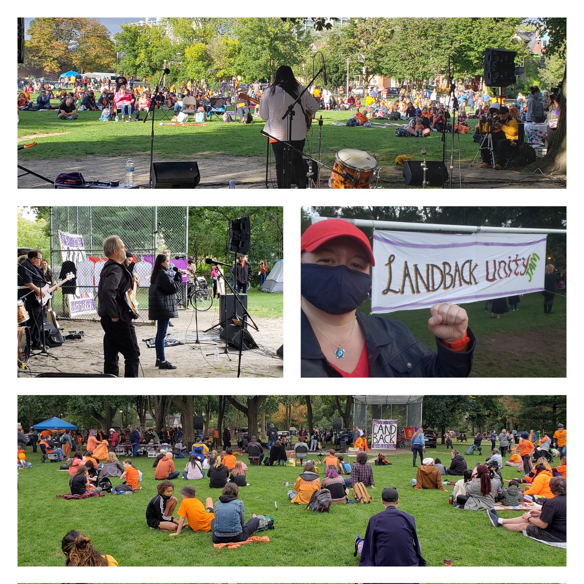 CLP_OFL's tweet photo. Amazing #1492LandBackLane #UnityJam concert at Dufferin Grove Park yesterday on the #NationalDayforTruthAndReconciliation. Honour the TRC's 80 calls to action, honour the residential school children who never came back home and the survivors #OrangeShirtDay #IndigenousLivesMatter https://t.co/7TIUOmxeRS