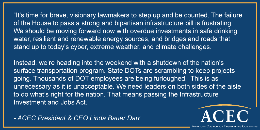 ACEC_National's tweet photo. It's time for brave, visionary lawmakers to step up and be counted. It's time to #passtheIIJA #InfrastructureNOW @ChamberMoves @ATMCoalition @TSnyderDC @JakeSherman @JessicaWehrman https://t.co/UF5mHK5YSp