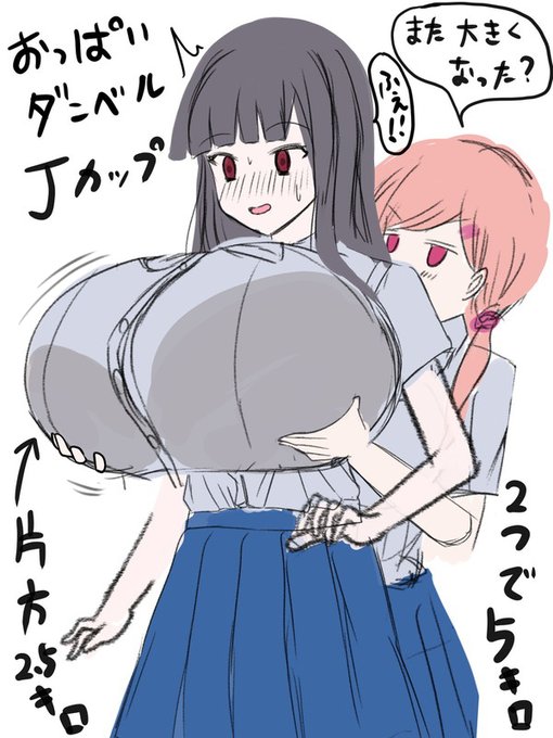 ただただ大きなおっぱい揉みたかったので、高嶺ちゃんが友人の田中ちゃんに「二の腕鍛えたいから、おっぱい貸して」といって揉まれるシーンを想像しました。
設定では高嶺ちゃんはJカップらしいので、片側2.5㌔、二つで5㌔のおっぱいダンベルになります。

筋トレ初心者の女性には程よい負荷ですね。 