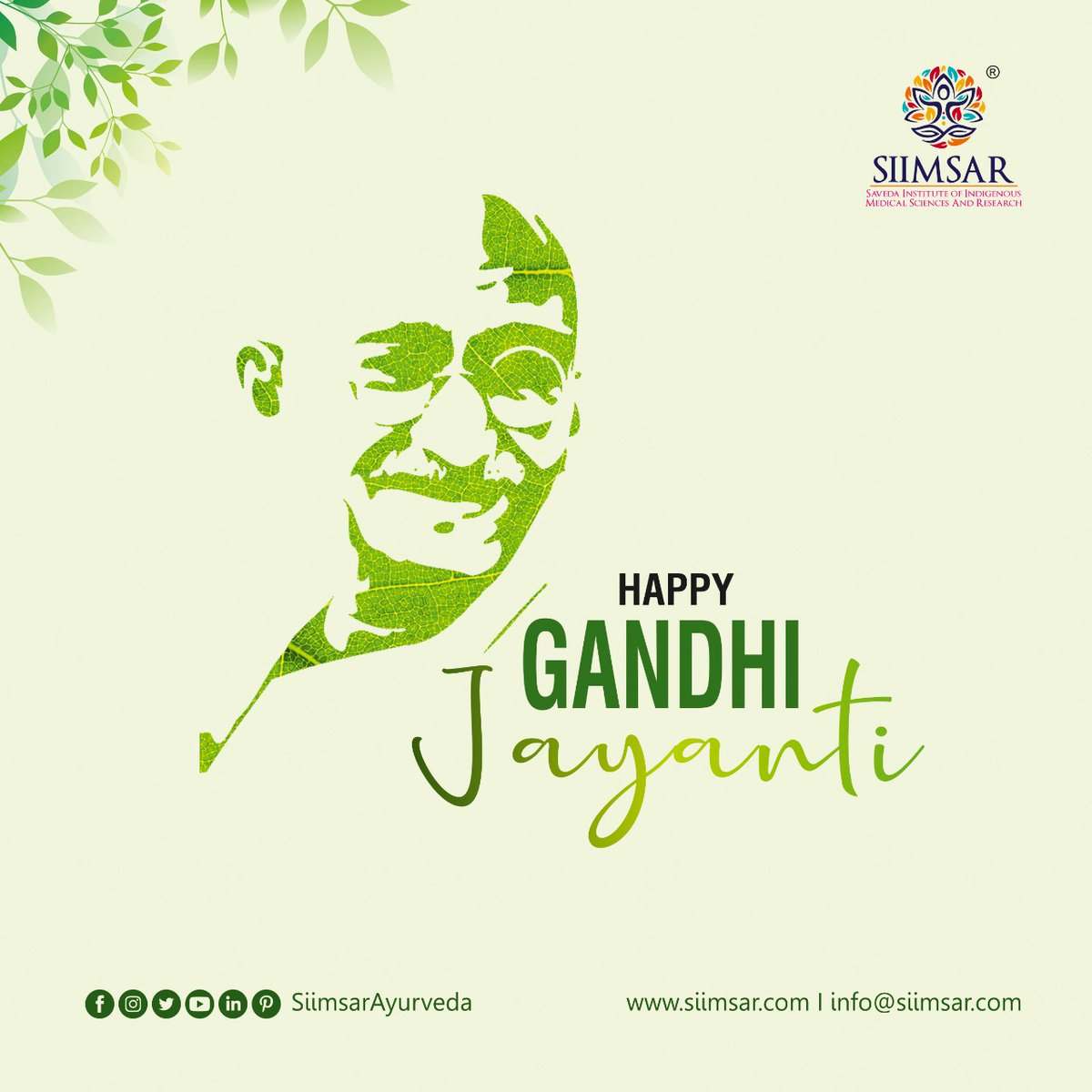 siimsar1's tweet photo. Wishing you a happy Gandhi Jayanti. 
#HappyGandhiJayanti 
#siimsarayurveda #ayurveda #NaviMumbai #ayurvedalifestyle #ayurvedictreatment #kharghar #painmanagement #diabetic 
#Gandhiji #Truth #Peace #Ahimsa #nonviolenceday https://t.co/vEgUyMRxQI