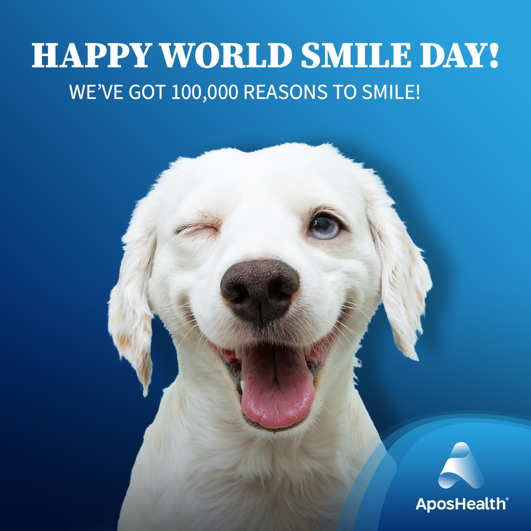 AposHealthUS's tweet photo. Happy World Smile Day! As they say, smile and the world smiles with you. With over 100,000 past and present AposHealth patients, we have over 100,000 reasons to smile. https://t.co/Ik09AmldHt