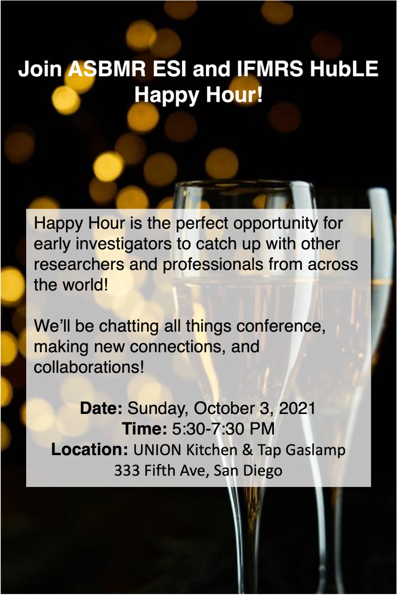 HubLE (@ifmrshuble) on Twitter photo Join <a href="/ASBMR/">ASBMR</a> ESI Subcommittee and HubLE <a href="/IFMRSHubLE/">HubLE</a> Happy Hour on Sunday!
Come and have a chat with ASBMR ESI committee members, HubLE editors @diegogrin @PhdSherk <a href="/DrPatyJuarez/">Patricia Juárez Camacho, PhD</a> and Dr Jessica Hathaway-Schrader, and HubLE Advisors <a href="/LilianIPlotkin/">Dr. Lilian Plotkin</a> and Dr Gordon Klein.
#ASBMR2021 Join <a href="/ASBMR/">ASBMR</a> ESI Subcommittee and HubLE <a href="/IFMRSHubLE/">HubLE</a> Happy Hour on Sunday!
Come and have a chat with ASBMR ESI committee members, HubLE editors @diegogrin @PhdSherk <a href="/DrPatyJuarez/">Patricia Juárez Camacho, PhD</a> and Dr Jessica Hathaway-Schrader, and HubLE Advisors <a href="/LilianIPlotkin/">Dr. Lilian Plotkin</a> and Dr Gordon Klein.
#ASBMR2021