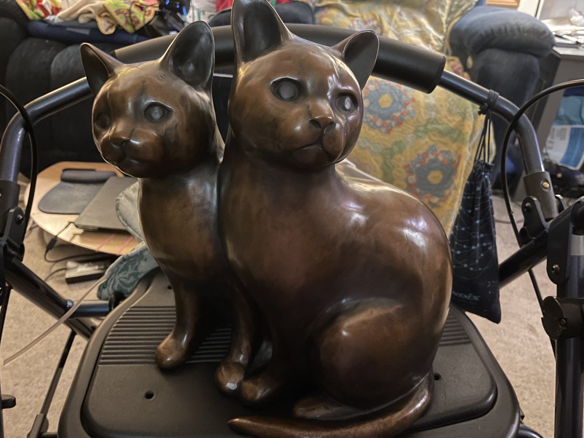 Today was a day of extreme emotion for me. On the happiness side, I fulfilled a 40-year dream of owning a sculpture by bronze artist Georgia Gerber. See the photo of "Kitty Kitty" below. The sadness is that a friend's brain damage was declared unrecoverable. That is rough.
