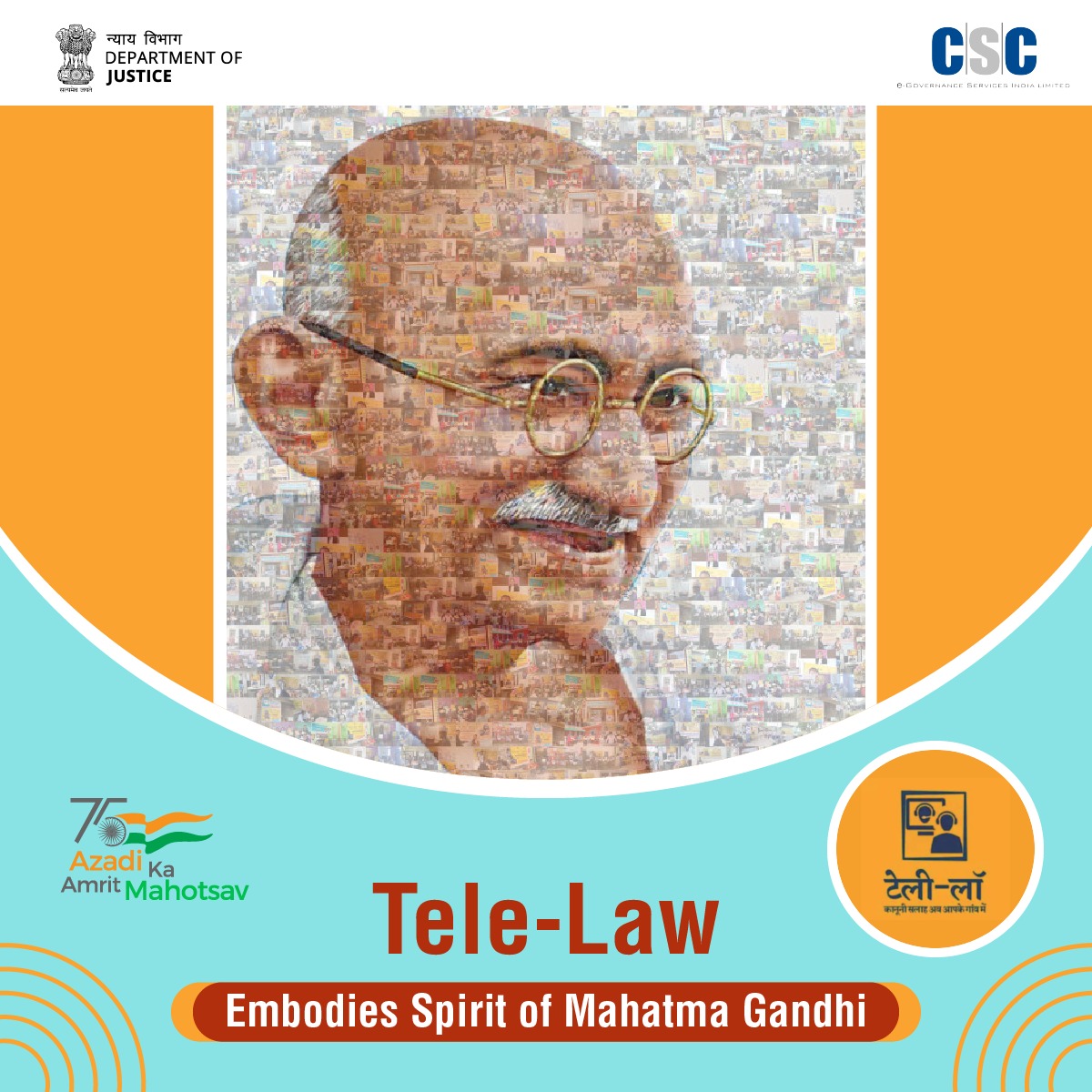 "Happiness is when what you think, what you say, and what you do are in harmony."

Tele-Law Embodies Spirit of Mahatma Gandhi...Here's wishing everyone Happy Gandhi Jayanti.

#CSC #TeleLaw #DOJ #GOI #ReachingTheUnreached #GandhiJayanti #HappyGandhiJayanti