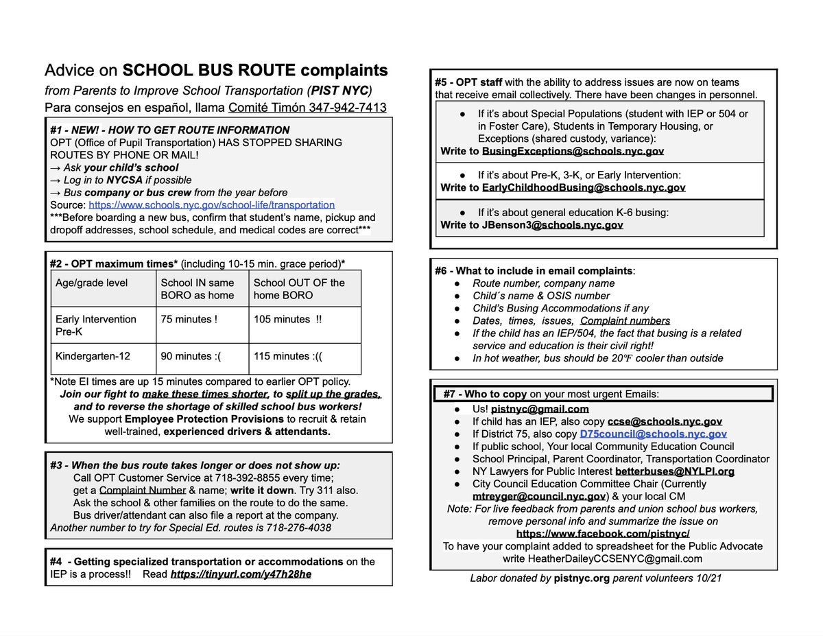 pistnyc's tweet photo. Updated flyer on busing rights & how to complain
(for what it's worth during a #SchoolBusDriverShortage)
¡Esperamos tener la traducción al español la próxima semana! https://t.co/xBjOGgvH9S