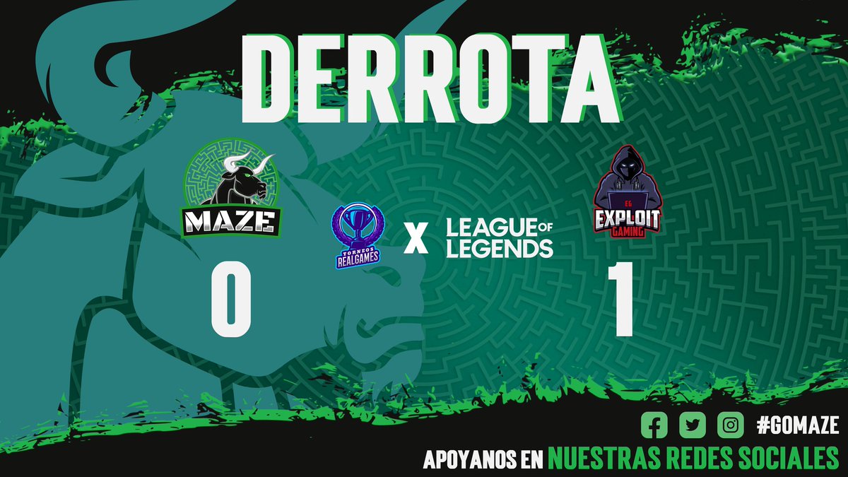 ¡Derrota!

Lamentablemente caímos frente a <a href="/ExploitGoficial/">Exploit Gaming</a> por la RG League.

A prepararse más para la siguiente partida y aprender de los errores.

¡Vamos con TODO! 💪🐂💪
#GoMaze #NoEscape