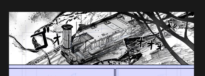 1コマに普通に5時間とかかかるんですが😡このロドス本艦どこ走ってるんかな。最初サルゴン砂漠あたりをとりあえずイメージしてたら砂漠描くのが難しすぎたので適当な風景になりますた 