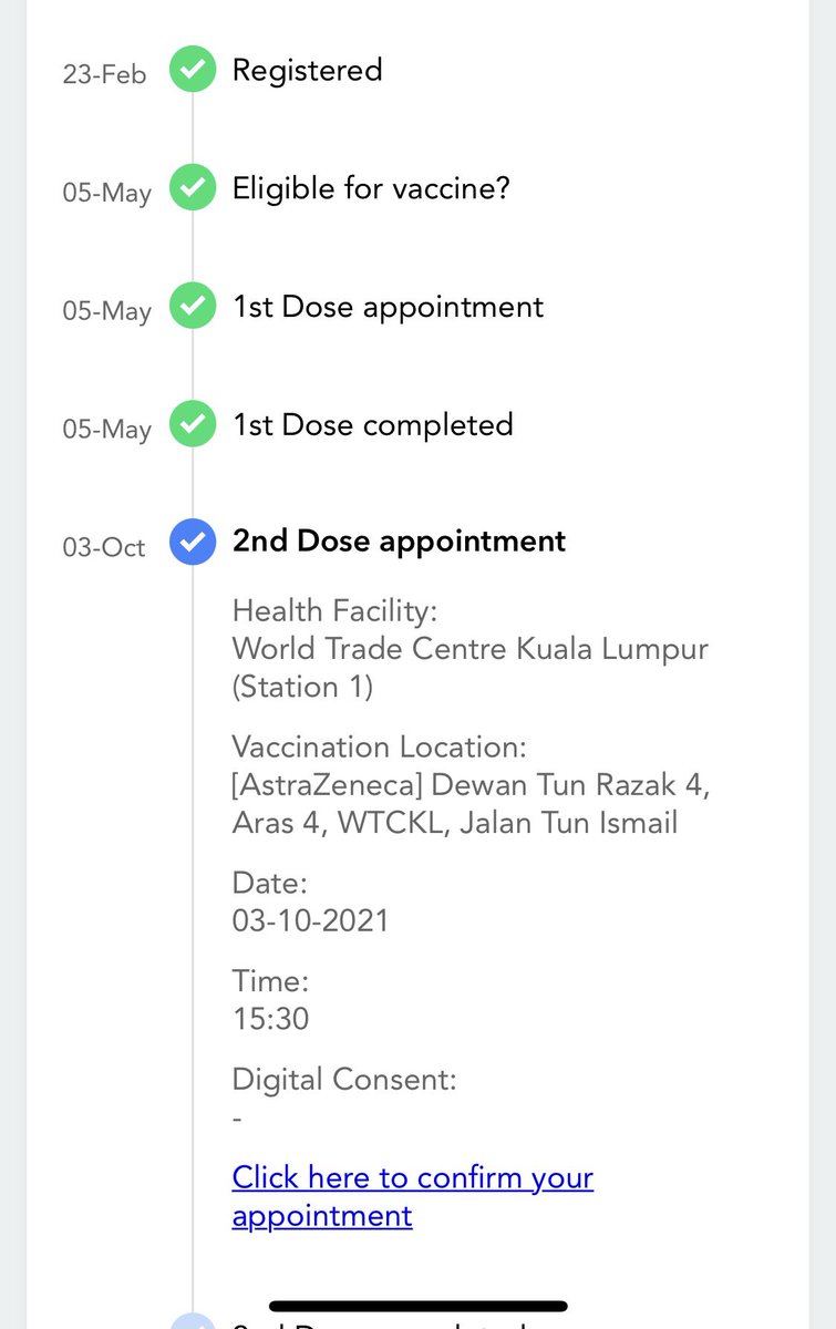 ehon's tweet photo. Dear @my_sejahtera and YB @Khairykj, I’ve gotten my 2nd dose 2 months ago but the app never update to show I’m fully vaccinated. 

Yesterday received another new appointment. Is this for the booster or third dose? https://t.co/RpNOKJf46F