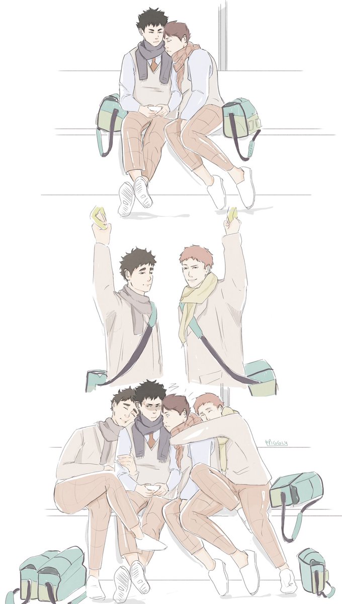 Piggl_y's tweet photo. makki and mattsun’s very appropriate response to PDA 

#oikawatooru #iwaizumihajime #mattsun #makki #haikyuu #iwaoi #MatsuHana https://t.co/wc1TZiJkUy