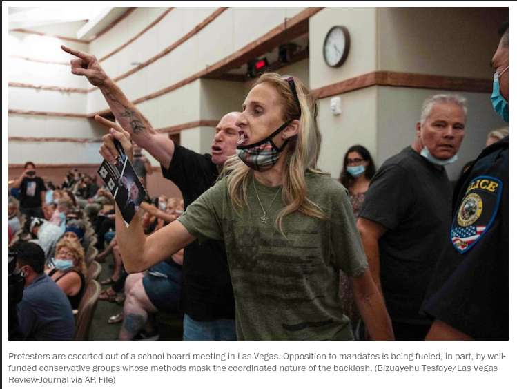 RedBison's tweet photo. "Koch-backed group fuels opposition to school mask mandates, leaked letter shows."
#Astroturfing, scripting #antimaskers mobs at school board mtgs w/ disinfo attacks on medicine, science, & public health: Koch targets.
#KochNetwork #KochPuppet #antimask
https://t.co/YmTx8cDgYP https://t.co/WujDiQcnvf