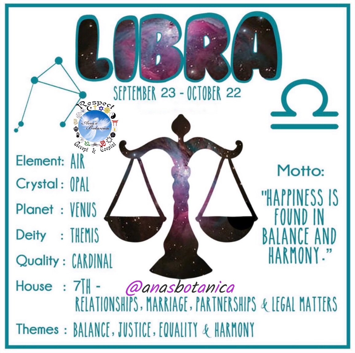 Ana's Botanica on X: Libra season is upon us! The seventh house in the  zodiac, Libra is an air sign. Intensely self-aware & often self-critical,  Libras seek perfection in all they do. #