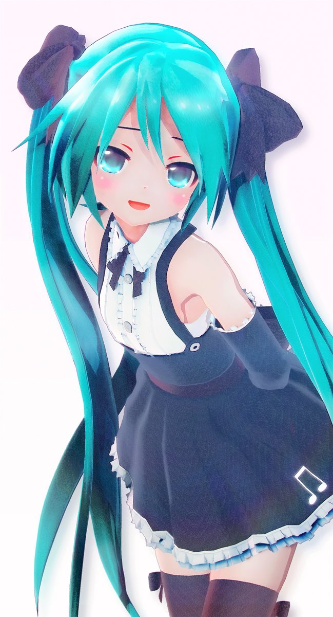 hatsune miku 1girl solo long hair thighhighs twintails aqua eyes aqua hair  illustration images