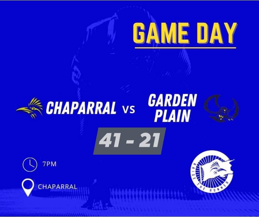 Your Chaparral Roadrunners move to 5-0 with a hard fought victory over #5 Garden Plain. Runner Raised. #raisetherunner