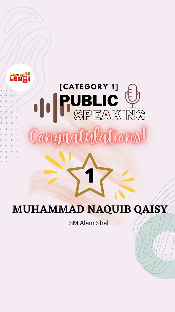 learnoutloudutp's tweet photo. 🏆 [WINNER ANNOUNCEMENT] 🎉
Public Speaking Competition (Cat-1)

Congratulations to all winners! 🥳

We would like to express our gratitude to all participants! Your participation is highly appreciated! 💪🏻

Visit our IG page to watch their videos!
https://t.co/sqWALfFnMQ https://t.co/wvRpNVCXvQ