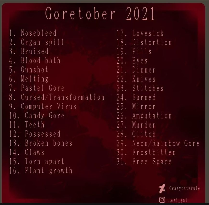 freirapeituda's tweet photo. GORETOBER 2021!!!!! ❤️🧠👁️👉👌🩸💊💉💉🫀🩸❤️🫀👁️🔪🔪✂️💣 #goretober  #goretober2021 https://t.co/8r7ng8C2JR