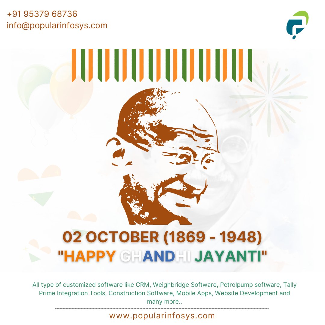 codeshilp's tweet photo. Popular Infosys and INDIA Post pays tribute to the inspirational leader of the nation.
Remembering the Father of the Nation Mahatma Gandhi on his 152nd birth anniversary. 
.
.
.
.
 #GandhiJayanti #mahatmagandhi #ghandhiji #ghandhi #weighbridge #crm #petrolpumpsoftware #automation https://t.co/8m9El4L2M6