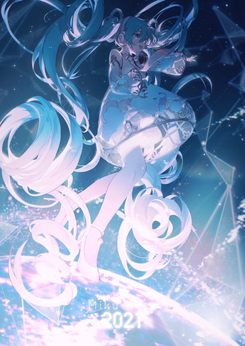 hatsune miku 1girl long hair twintails solo very long hair absurdly long hair headphones  illustration images