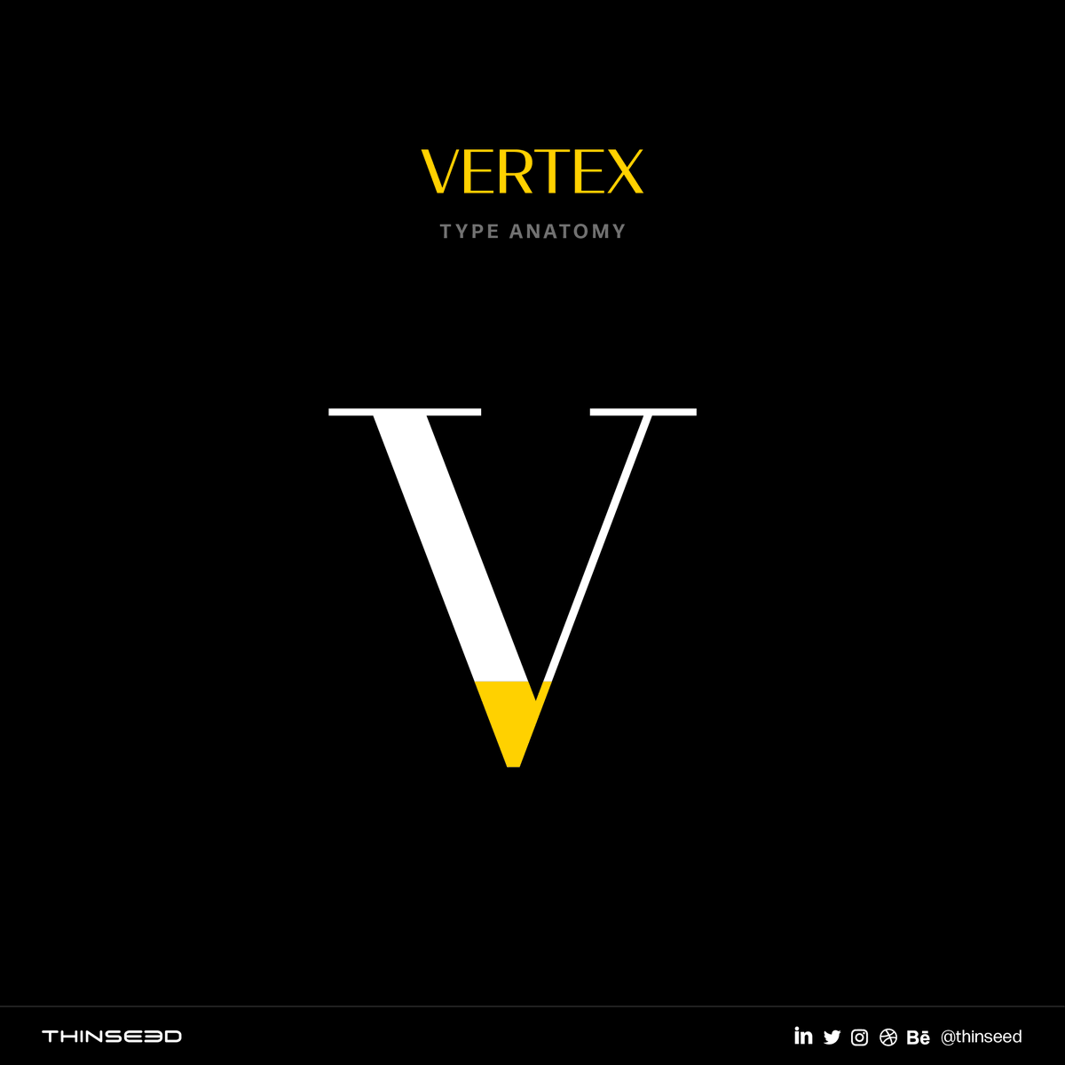 ThinSeed's tweet image. Vertex:
The point at the bottom of a character where two strokes converge.
.
.
.
.
.
#typeanatomy #typedesign #typeterms #typeterminologies #typography