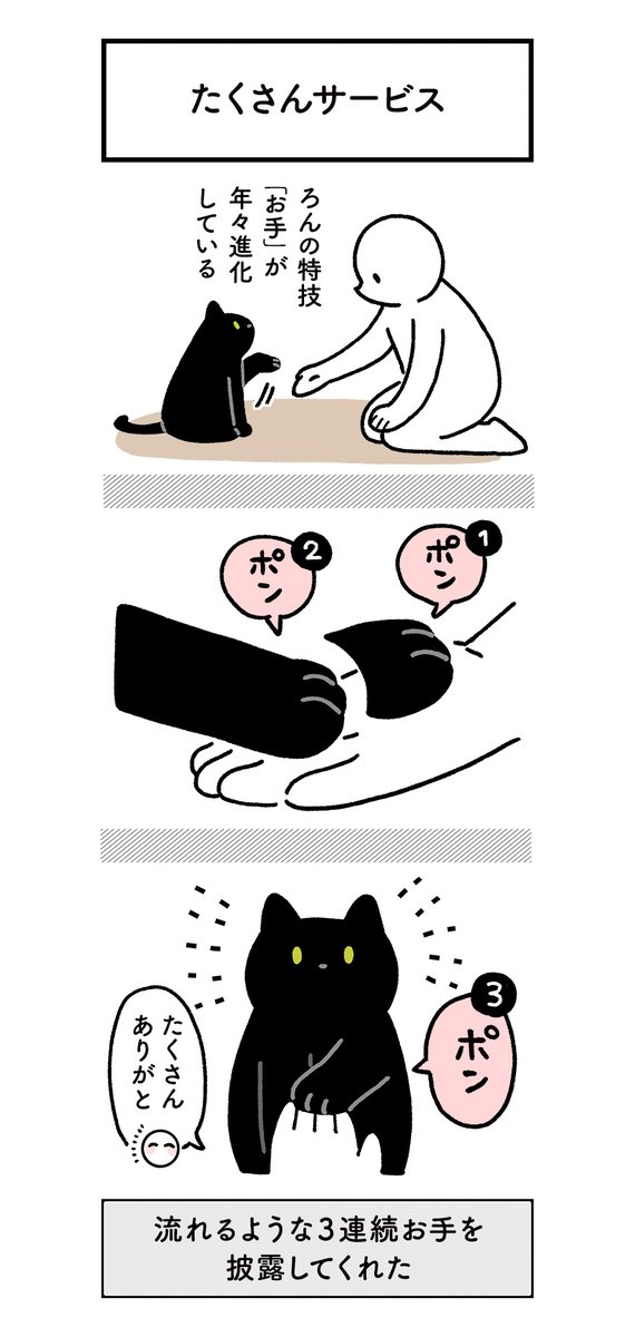 うちのねこの特技の"お手"がどんどん情熱的になってきた
#ろんの絵日記 