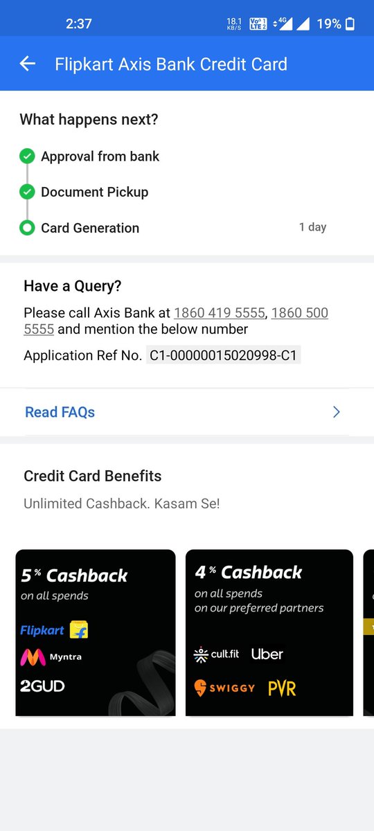 srj3's tweet photo. @AxisBankSupport @AxisBank I had applied for flipkart axis bank credit card nearly 20 days ago but after that no status change and it stuck on card generation.Also customer care do not reply very poor service from you.please check . https://t.co/71CIEbP9mP