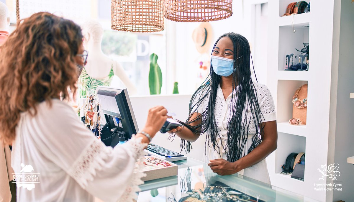As coronavirus continues to spread, we all need to continue working together to keep Wales safe.

Whether you’re popping out for essentials or supporting your local high street, please remember that face masks are still required in shops in Wales.