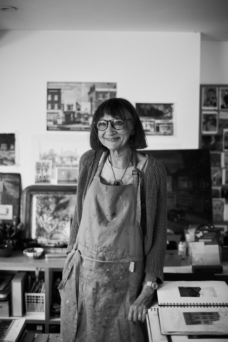 I am captured in the studio by photographer Jake Green and unusually, totally at ease. Normally I freeze when before camera. 
Well done Jake for taking the time and effort to draw me away from the easel! ⁦@jakegreenstudio⁩ ⁦<a href="/thegentleauthor/">Spitalfields Life</a>⁩ ⁦@TownhouseWindow⁩