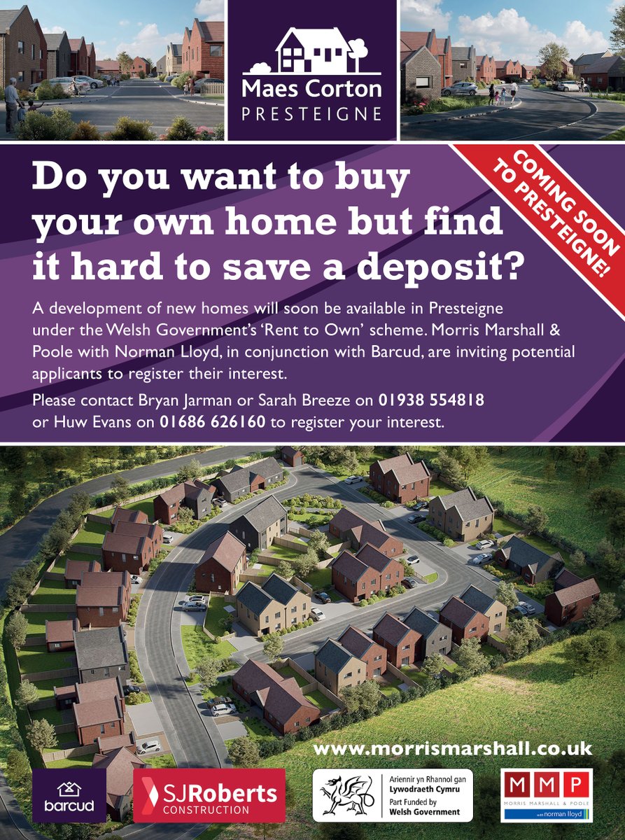 MMPestateagents's tweet photo. Are you struggling to save for a deposit on a house? Are you looking for a home in the Presteigne area. Register your interest now in this "Rent to Own" development. https://t.co/aC4du6S5eL

#renttoown #Powys #Presteigne #MidWales https://t.co/f4kY56YLkY