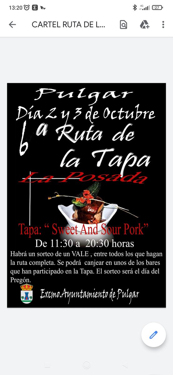 Vuelve la ruta de la tapa a Pulgar después de un año de ausencia por el coronavirus. 
Te esperamos hoy y mañana de 11:30 a 20:30