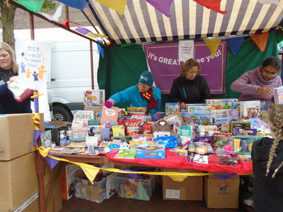 LanternPrimary's tweet photo. FOTLS have a tombola stall at Ely market today (2/10/21) raising funds for the school, from which all our children will benefit. Thanks to all who donated tombola prizes as part of 'Break the rules day'. Please support FOTLS, the prizes are amazing! #community #TeamLantern https://t.co/gf23G6fqIk