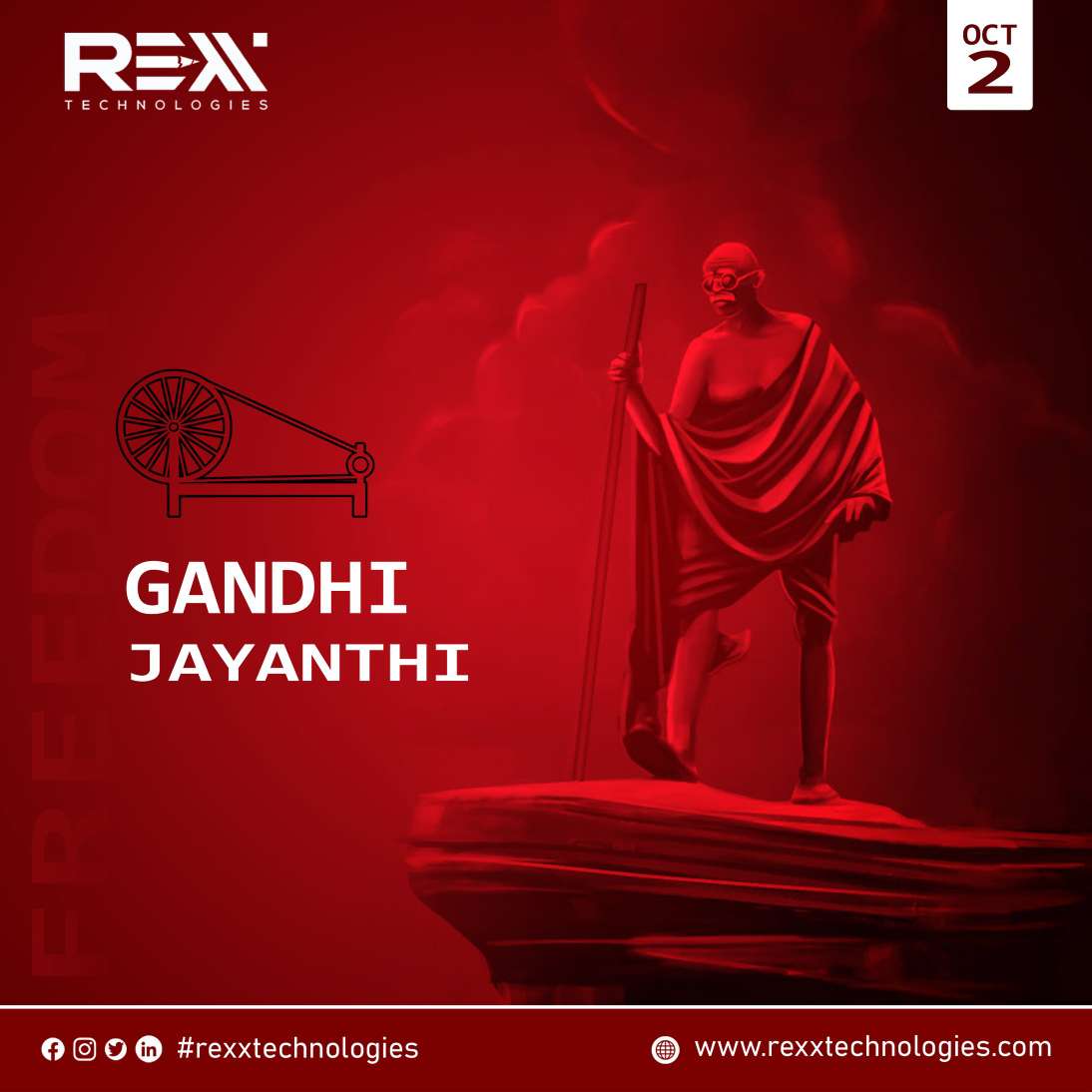 rexxtechnology's tweet photo. A tribute to the Father of the Nation on his 152nd birthday.

#MahatmaGandhi #GandhiJayanti #RexxTechnologies https://t.co/AdqsOyyP5F