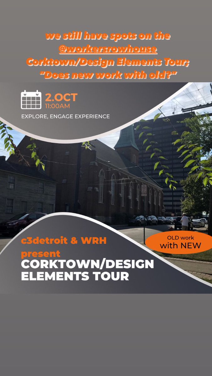 timprice313's tweet photo. we still have spots on the  
@wrhdetroit Corktown/Design Elements Tour;
“Does new work with old?” 
https://t.co/t18izYbLt7
#corktowndetroit 
#walkingtour https://t.co/P25oOlaXC3