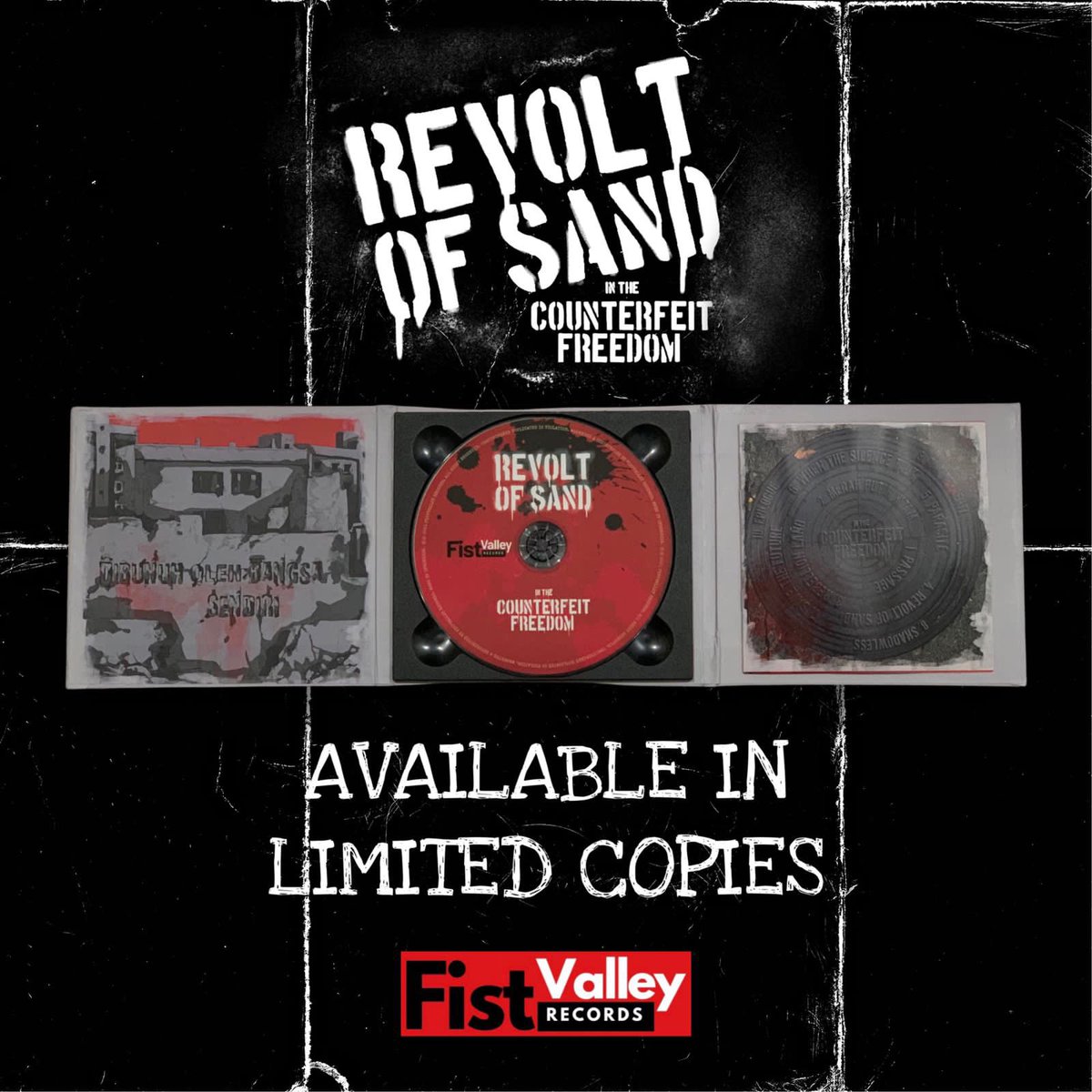 OUT NOW!!!!!!
REVOLT OF SAND 1st FULL LENGTH ALBUM 'IN THE COUNTERFEIT FREEDOM'
(Hardpack Package) in a limited copy.
10 tracks with strong languages

distributed by FistValley Records.
call <a href="/danamilkyway/">Dhiardana Rachmadiargo</a> and grab yours!

#InTheCounterfeitFreedom
#AgainstTheParasite