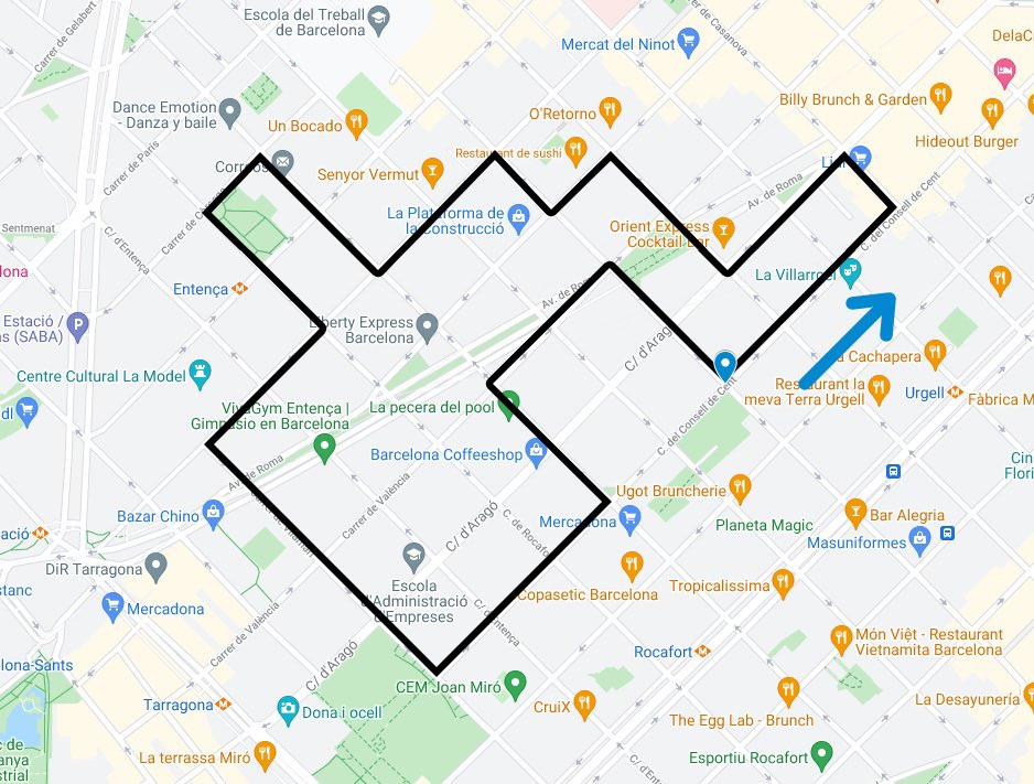 EnbicixBCN's tweet photo. Ep #biciBCN 🚲
Bicicletada del @camiamic per #FMEsquerraEixample avui a les 11:30 h sortida a Consell de Cent amb Borrell. Circularem per la calçada amb el suport de la @GUBBarcelona. Aquest serà el el recorregut!🚲💚😊👇 https://t.co/l5UEqgt0Eg