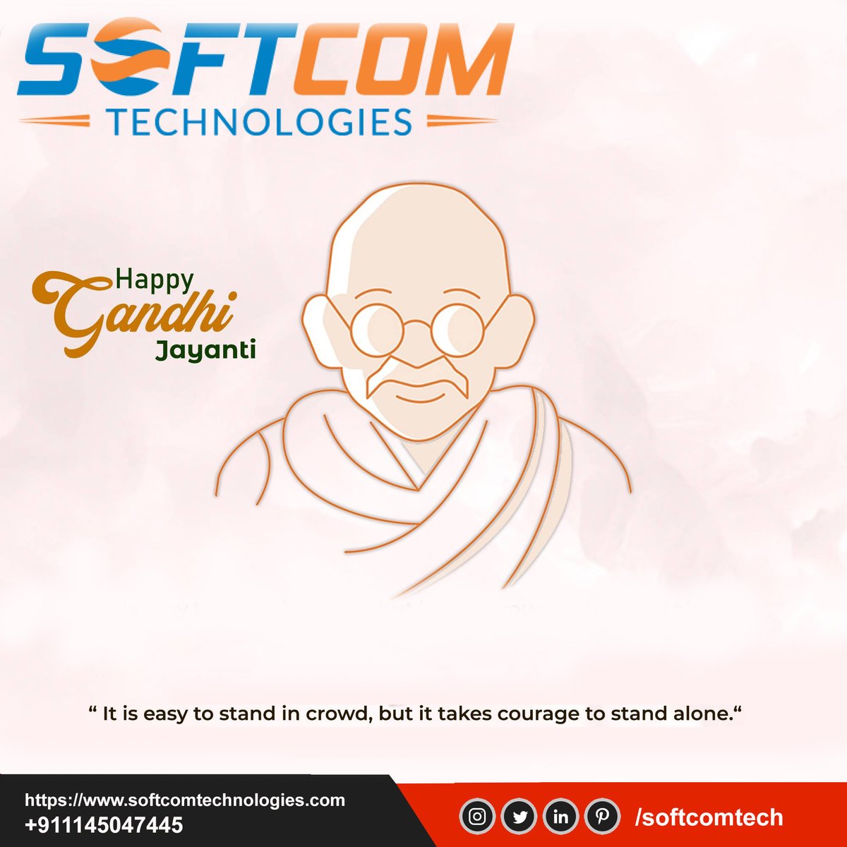 softcomtech's tweet photo. Happy Gandhi Jayanti
"Its easy to stand in crowd, but it takes courage to stand alone."
https://t.co/YT5ZsKZiLM
#Gandhi #softcom #technologies #website #designing #development #ecommerce #digitalmarketing #seo #socialmedia #promotion #logodesigning https://t.co/DUd02OuesG