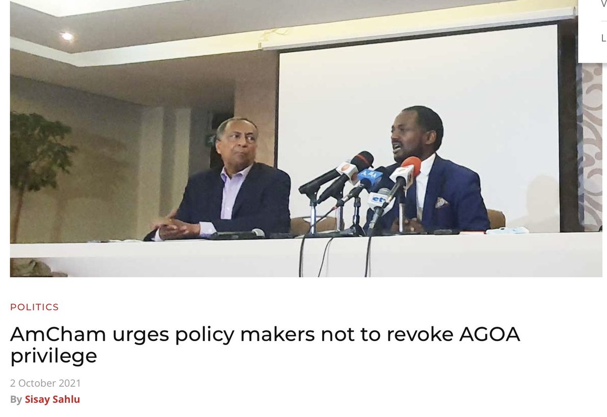 1.0 million Ethiopians (majority women) will be permanently unemployed if the U.S. revokes #Ethiopia’s #AGOA privileges. This was our key message at an <a href="/AmChamEthiopia/">AmCham Ethiopia</a> press briefing. We emphasized the big negative impact, especially on unemployed mothers. thereporterethiopia.com/article/amcham…