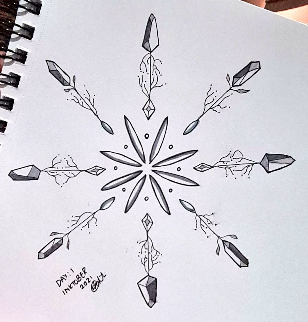 kiachi30's tweet photo. #inktober2021 
#inktober2021crystal 
1 day down... 30more to go... 
Day 1: Crystal.
A snowflake is a type of crystal though... No? https://t.co/j1bDeandEv