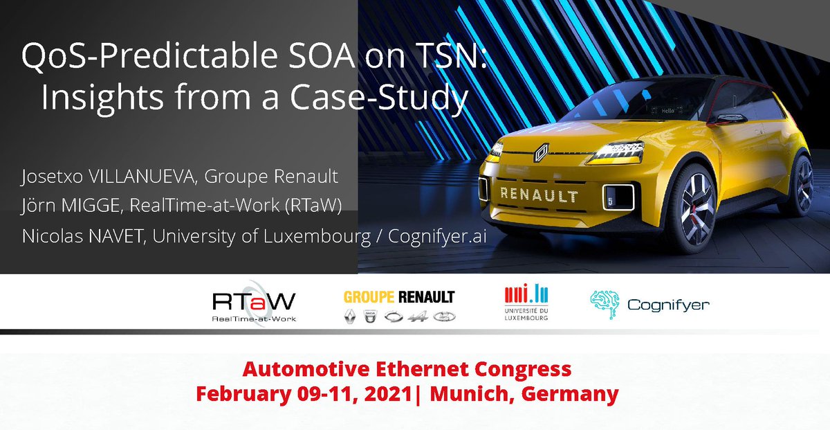Software-Defined-Vehicle is now! With Service Oriented Architecture  as a key building block - joint work with Renault available here: realtimeatwork.com/wp-content/upl… #AutomotiveEthernet #SOA #TSN #AEC21