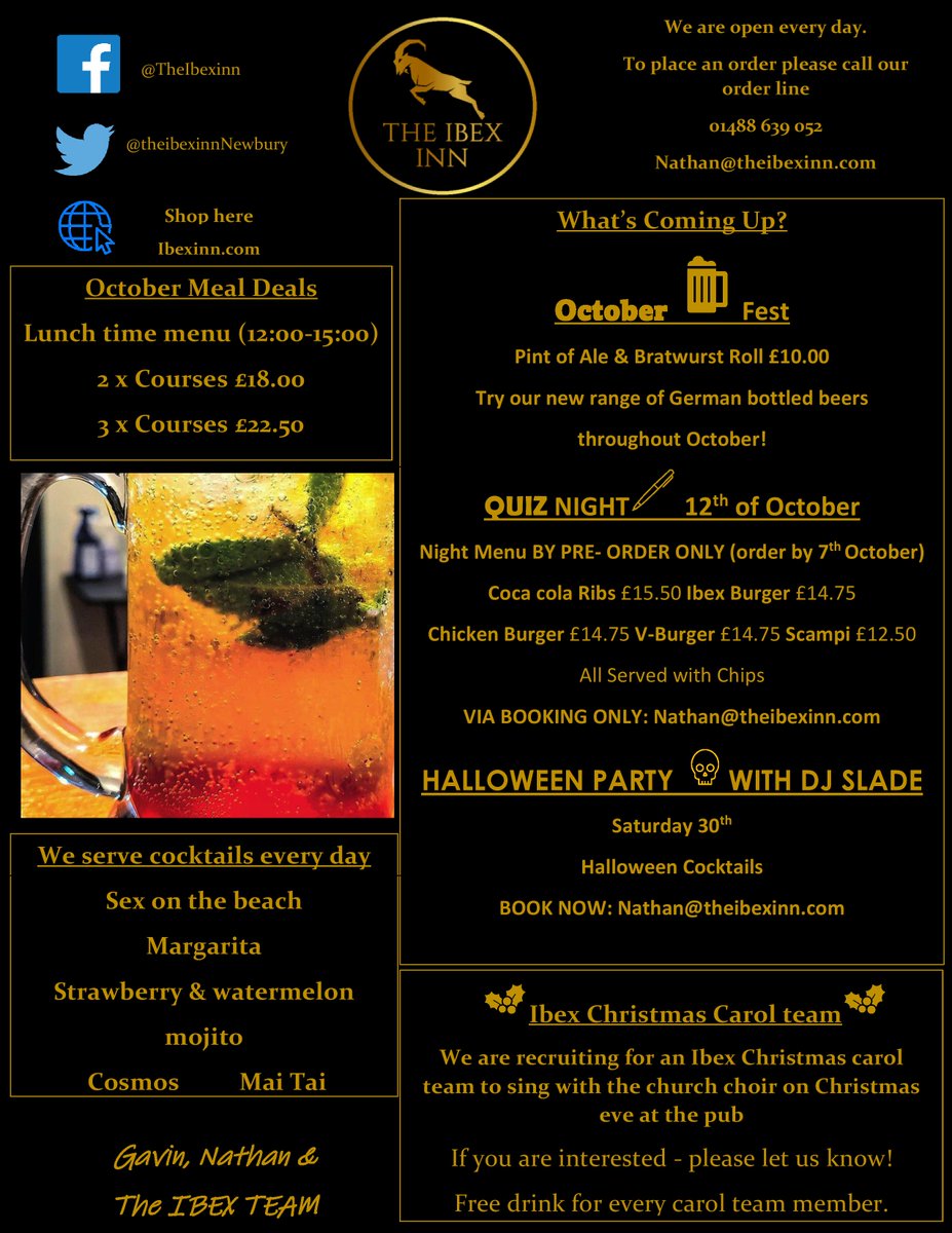 Quiz Night is our first event on the 12th! - and we sell out fast! 
.
Our Quiz night menu is by Pre-order only - Reserve your team of 6 and meal at nathan@theibexinn.com