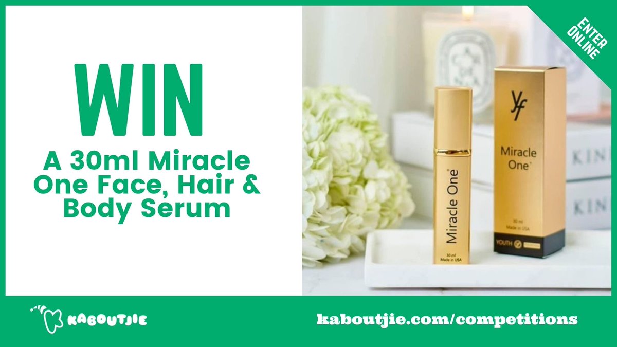 Kaboutjie's tweet photo. Win a 30ml Miracle One beauty serum
Click here to enter: https://t.co/yRwejq6hVA
#WinWithKaboutjie #MiracleOne #Beauty https://t.co/2Mhe20tTnX