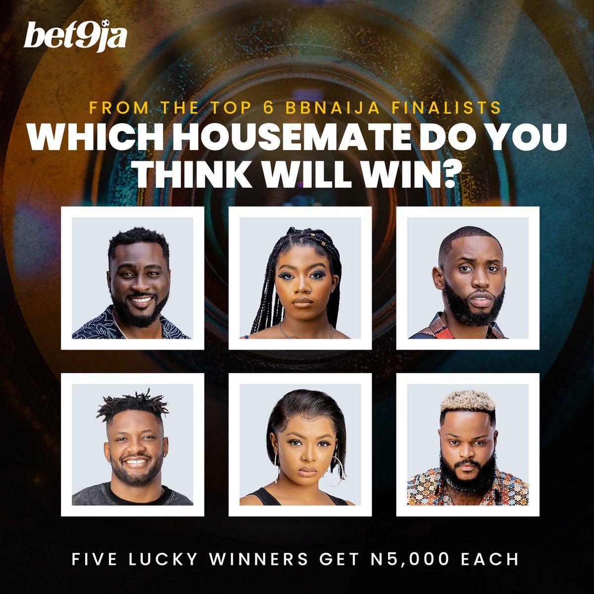 Bet9jaOfficial's tweet photo. Guess the Housemate that will win

Reply with the correct answer &amp; your user ID 💬

From the responses in the comment section, 5 people will be selected at random &amp; rewarded with N5,000 in bonus funds. 💰

Winners will be announced on our stories 🙌

#Bet9jaBBN #BBNaija https://t.co/pLwcJwWZrq
