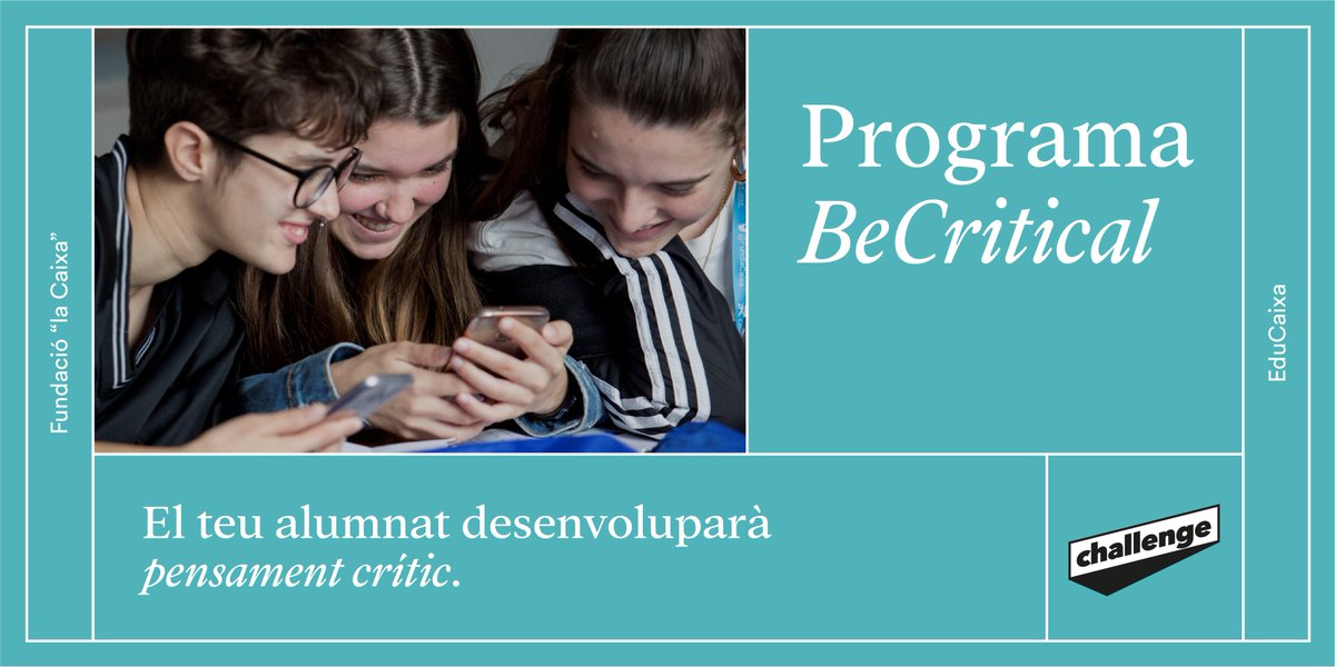 EduCaixa_CAT's tweet image. 4️⃣ d&apos;aquests programes et permeten participar en el #EduCaixaChallenge.

🔘 #BigDataChallenge
🔘 #JovesEmprenedorsChallenge
🔘 #STEAMChallenge
🔘 #BeCriticalChallenge

Si participes, podràs portar a la teva classe fins a Silicon Valley ✈️.

#ProgramesEduCaixa #CreureÉsCrear