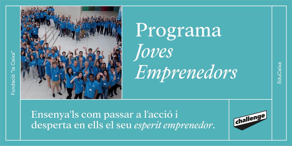 EduCaixa_CAT's tweet image. 4️⃣ d&apos;aquests programes et permeten participar en el #EduCaixaChallenge.

🔘 #BigDataChallenge
🔘 #JovesEmprenedorsChallenge
🔘 #STEAMChallenge
🔘 #BeCriticalChallenge

Si participes, podràs portar a la teva classe fins a Silicon Valley ✈️.

#ProgramesEduCaixa #CreureÉsCrear