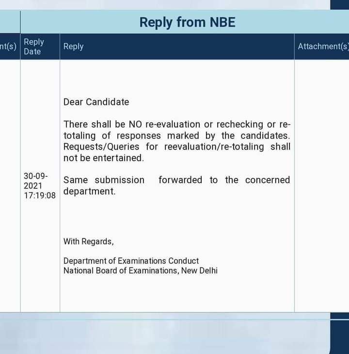 Indian__doctor's tweet photo. After Maximum candidates claimed regarding irrgularties during result counts @NBEMS_INDIA   reply 
...
NEET PG is an exam with zero transparency
◆No question paper
◆No answer key 

Why cant we expect transparency in national level exams
@PMOIndia @mansukhmandviya 
#neet #NEETPG https://t.co/utwFOn1y2I